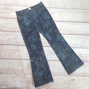 Cache flare jeans embossed size 0 low rise dark